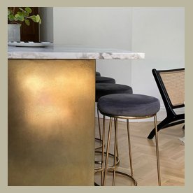 Cane, kitchen island in brass