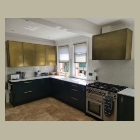 Brass kitchen doors and cooker hood  extractor box