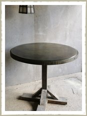 Round Iron Top table with Oak trim and base