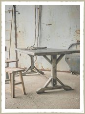 Large Refectory table iron top oak base