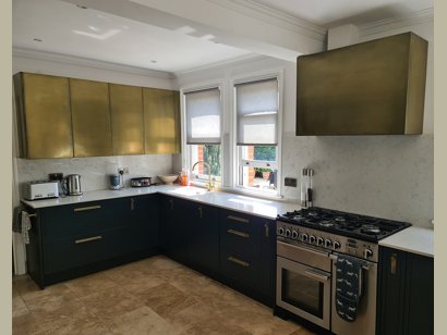 Brass kitchen doors and cooker hood  extractor box