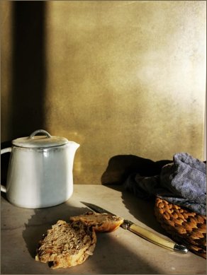 yellow brass teapot