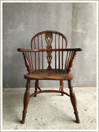 Yew wood spindle back carver chair