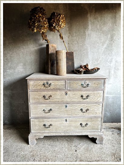 Georgian Oak Bleached Chest Of Drawers antique stripped verdigris