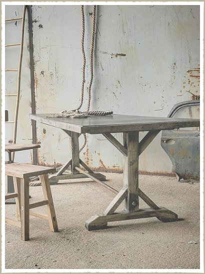 Large Refectory table iron top oak base