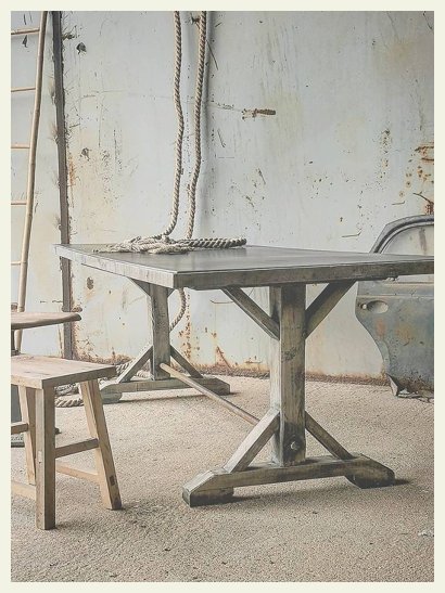 Large Refectory table iron top oak base