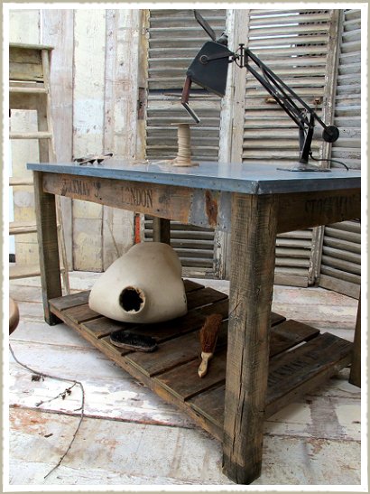 Zinc Topped Two Tier Work Bench / Kitchen island.