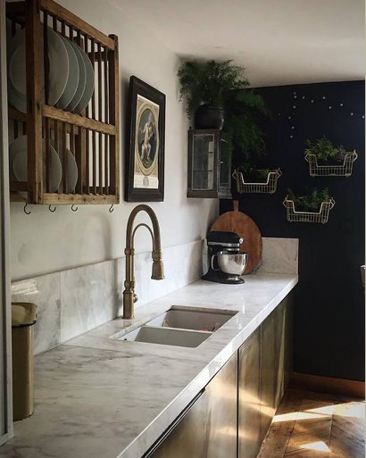 brass kitchen doors marble white