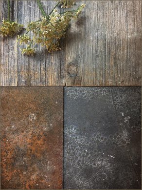 moodboard iron, timber, gunmetal patterned
