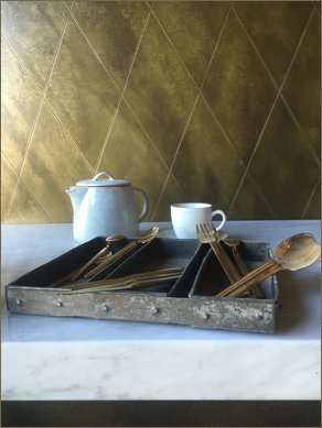 brass splashback geometric tiles
