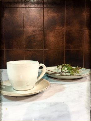 copper splashback tile effect