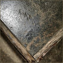 iron table top distressed with oak trim